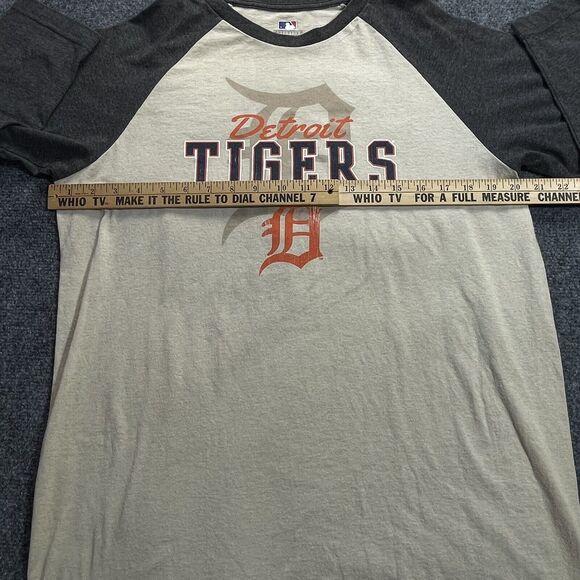 Detroit Tigers Shirt Mens Medium MLB Baseball 3/4 Sleeve Tan Grey Pullover Med - Picture 9 of 11